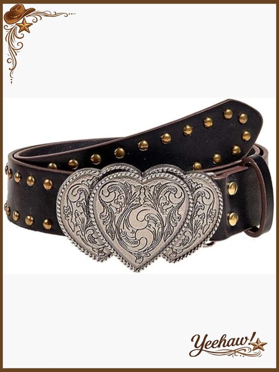 Western Belt with Heart Buckle for Women Men Cowgirls Leather Belt for Jeans main image 7